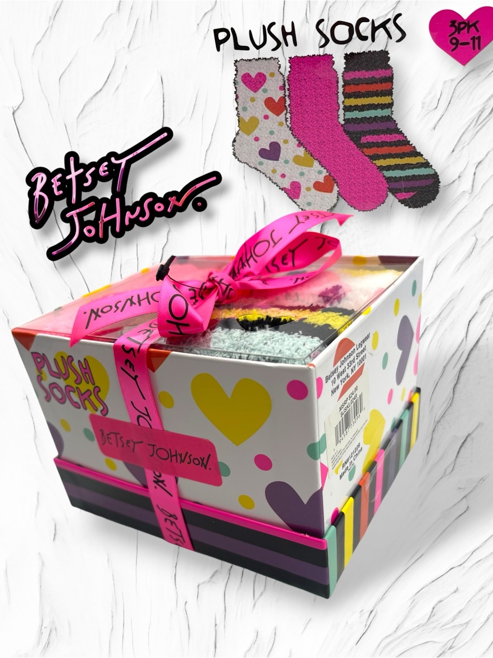NWT Betsey Johnson 3 Pack Plush Cozy Socks Gift Box Set Multi